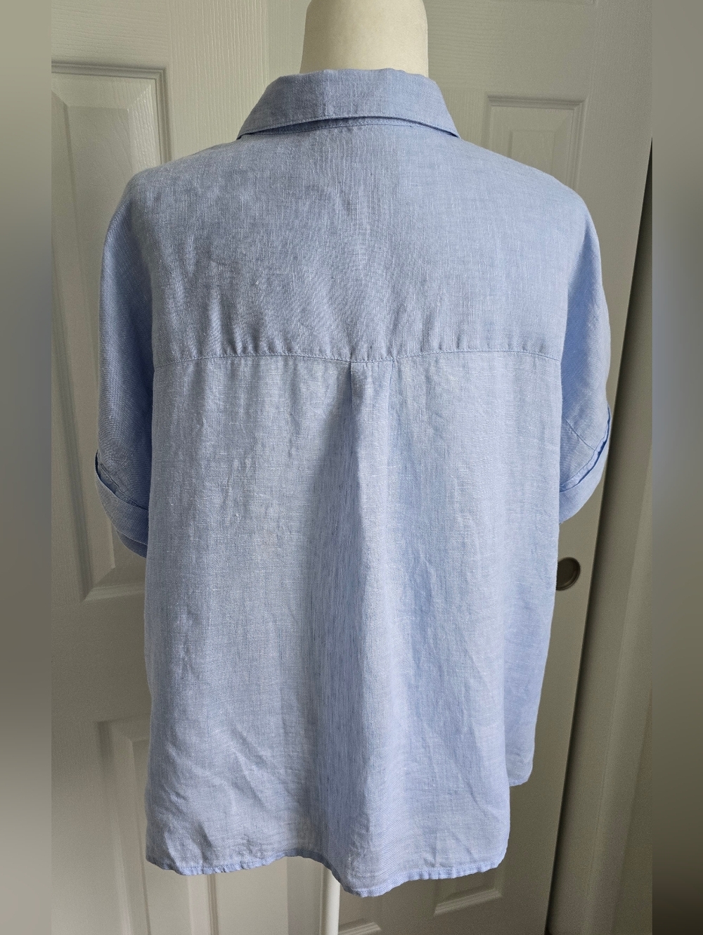 Light Blue Linen Button-Front Short Sleeve Shirt Sz. Medium - Picture 2 of 7